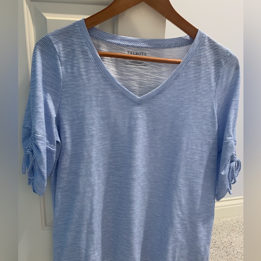 Talbots Cinched Elbow V- Neck Tee
